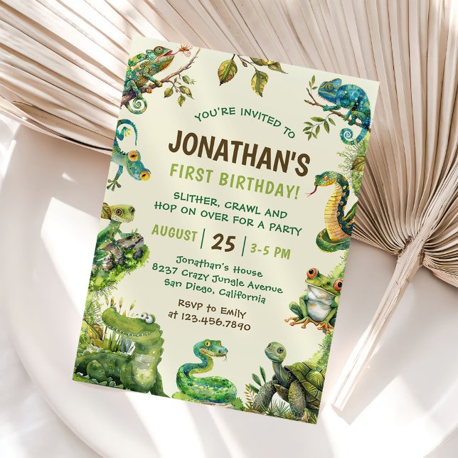 Convites O réptil bonito achava a Festa de aniversário do g (Criador carregado)