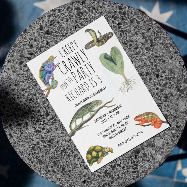 Convites O réptil bonito achava a Festa de aniversário do g (Criador carregado)