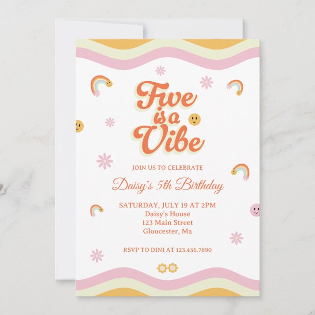 Convites O Retro Sorri Cinco é um Aniversário de 5 Vibe (Frente)