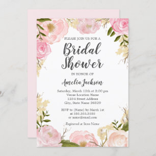 Convites O rosa cora chá de panela floral da aguarela