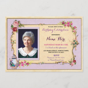 Convites O rosa da foto do bule do jardim do aniversário do