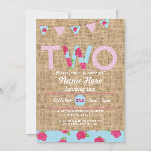 Convites O rosa de serapilheira 2 do tea party dois do (Frente)