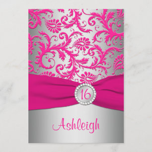 Convites O rosa IMPRESSO da FITA, o doce 16 das cinzas de