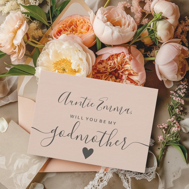 Convites O rosa-pincel moderno seja meu batismo madrinho (Modern blush pink be my godmother baptism invitation)