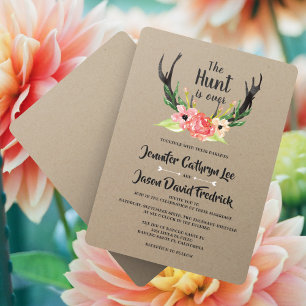 Convites O Rustic Floral Antler Hunt acabou o casamento