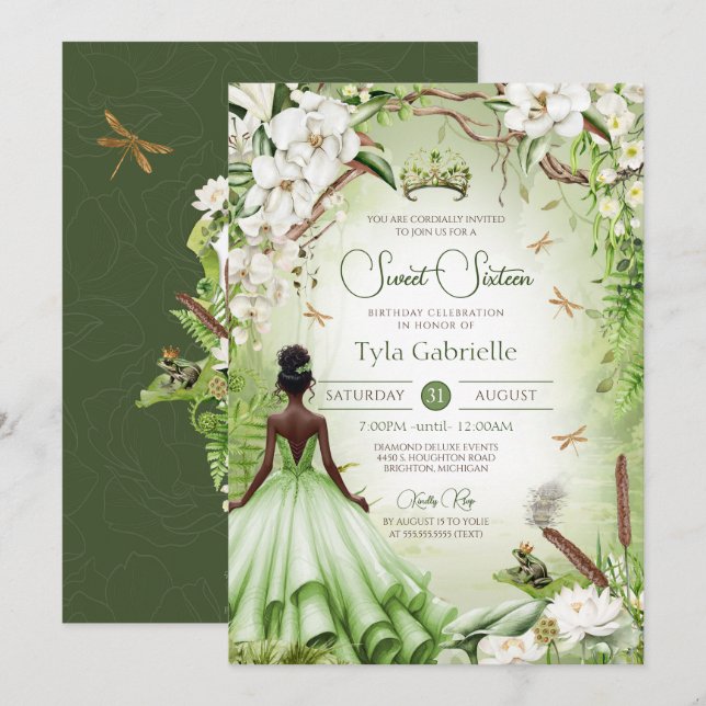 Convites O Sapo Príncipe Fairytale Princesa Sweet 16 (Frente/Verso)