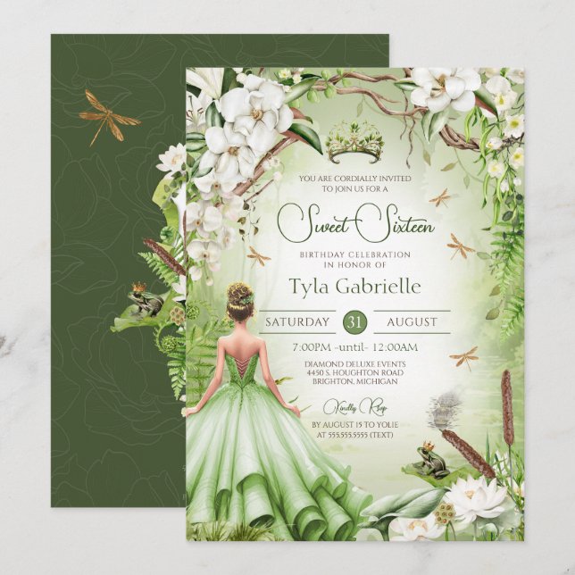 Convites O Sapo Príncipe Fairytale Princesa Sweet 16 (Frente/Verso)