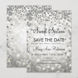 Convites O Silver Sweet 16 Salva As Luzes Da Glitter De Dat