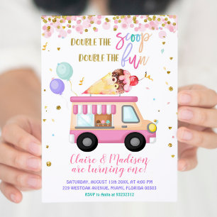 Convites O Sorvete Rosa Duplica O Brinde No Aniversário