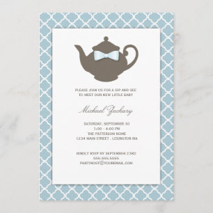 Convites O sorvo doce do bebê do bule do azul   Brown e v