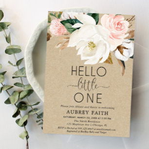 Convites O sorvo floral rústico e vê o bebé, magnólia