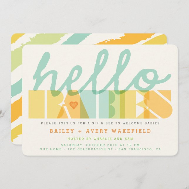 Convites O sorvo moderno do bebê dos gêmeos dos bebês do (Frente/Verso)