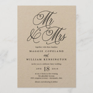 Convites O Sr. e a Sra. Elegant Wedding Invitation Kraft