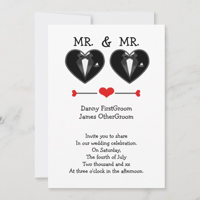 Convites O Sr. e o Sr. Love Heart Tuxedo Gay Wedding (Frente)