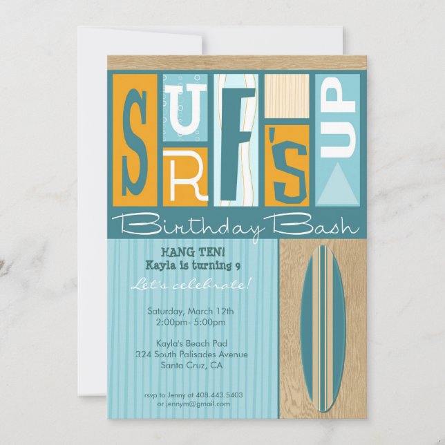 Convites O surf acima da festa de aniversário retro convida (Frente)
