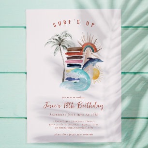 Convites O Surf Está Alto   Aniversário de Verão Retro Surf