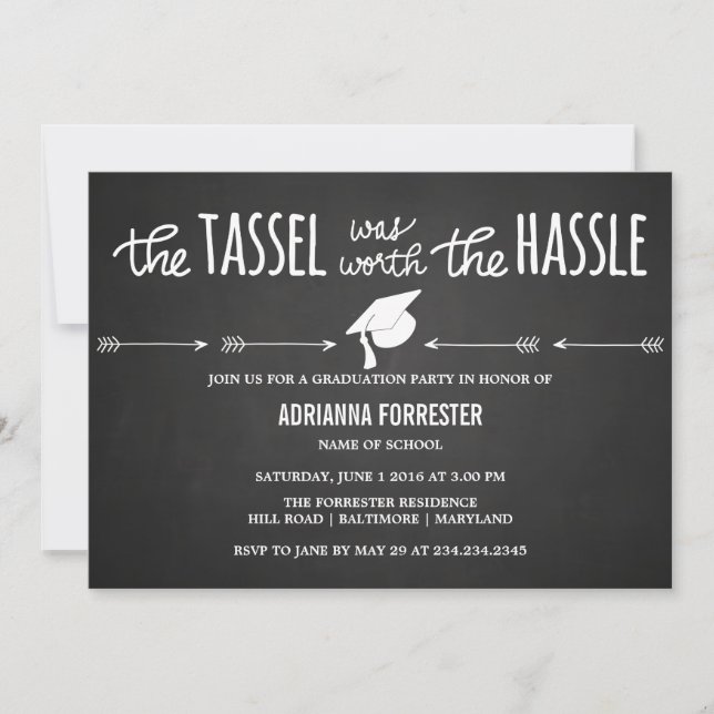 Convites O Tassel Valia A Pena De Chalkboard Hassle (Frente)