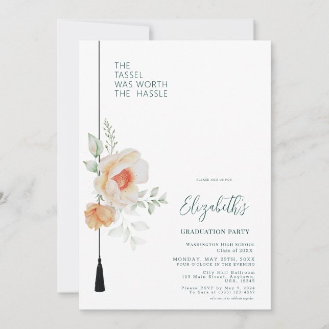 Convites O Tassel Verde Azul Valia A Pena Ser Graduado (Frente)