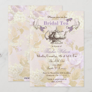 Convites o tea party nupcial floral roxo do vintage convida
