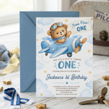 O Tempo Voa Urso de Pelúcia Avião Azul Aniversário