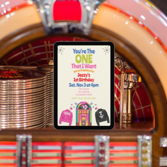 Convites O ÚNICO que Eu Quero, Jukebox Anos 50 1º Aniversár (Criador carregado)