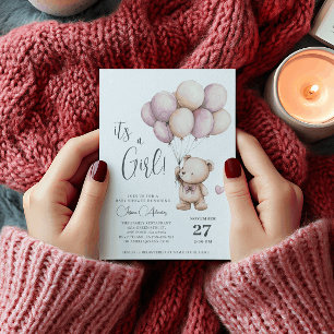 Convites O Urso de Teddy é um Balão de Beige Roxo