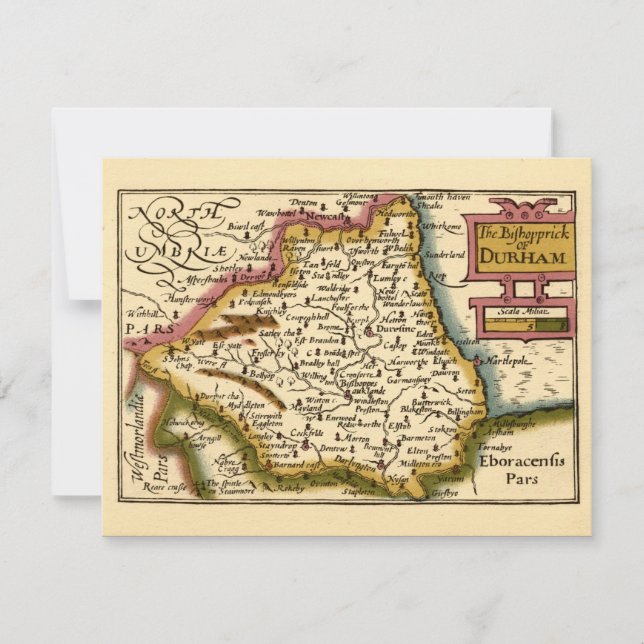 Convites O velho mapa de Durham County England (Frente)