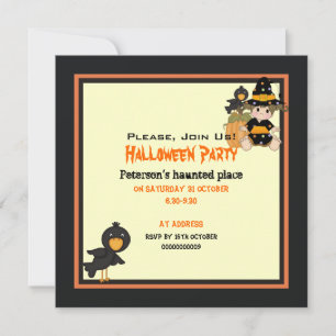 Convites O vestido preto laranja de bruxa de Halloween boni