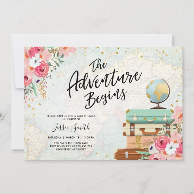 Convites O viagem que o chá de fraldas temático convida a (Frente)