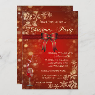 Convites O vidro vermelho elegante, curva a festa de Natal