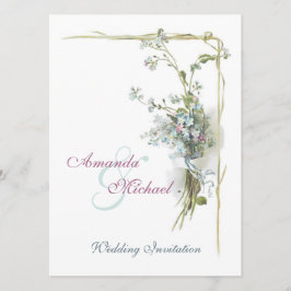 Convites O vintage azul e cor-de-rosa floresce o casamento