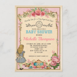 Convites O vintage cor-de-rosa Alice no tea party do país