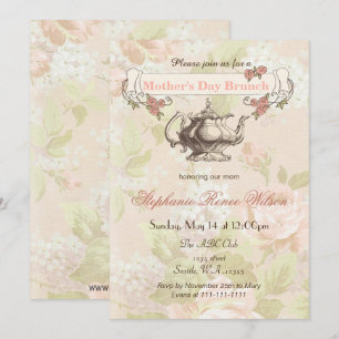 Convites o vintage cora tea party floral da refeição