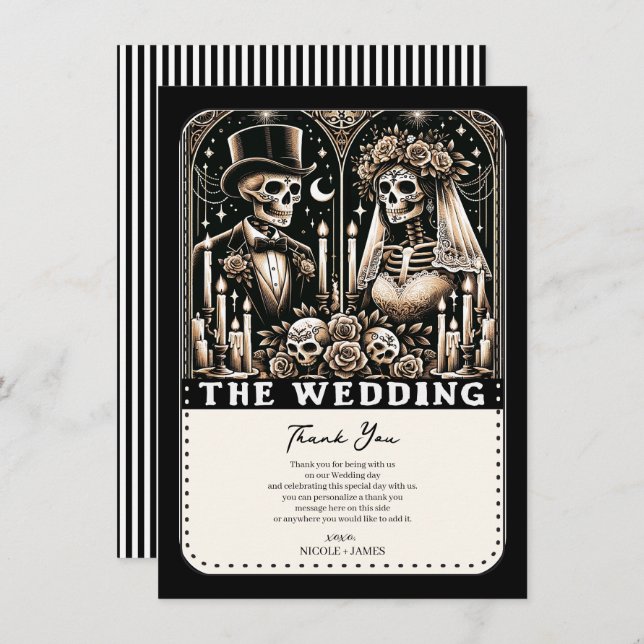 Convites O WEDDING Tarot Skeletons Bride & Groom (Frente/Verso)