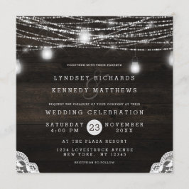 Convites Oak Ridge Rustic Wood & Lace Wedding Square