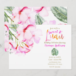 Convites Oásis Tropical Rosa Verde Havaiano Floral Doze Ano