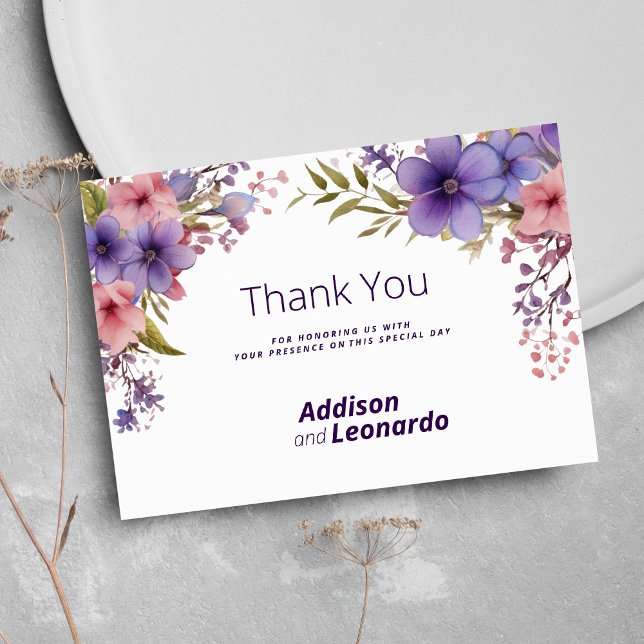 Convites Obrigada floral lavanda rosa primavera verão (Spring summer lavender pink floral Thank You)