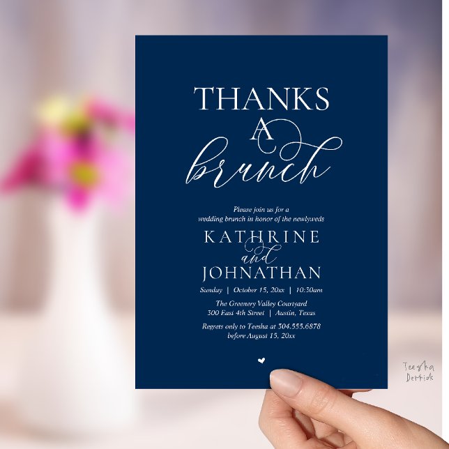 Convites Obrigado A Brunch, Casamento Moderno e Elegante (Thanks A Brunch, Modern Classy Wedding Invitation Card in Navy Blue )