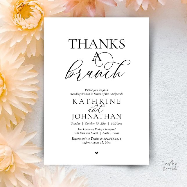 Convites Obrigado A Brunch, Casamento Moderno e Elegante (Thanks A Brunch, Modern Classy Wedding Invitation Card in Black and White)