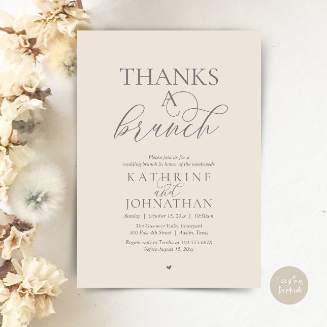 Convites Obrigado A Brunch, Casamento Moderno e Elegante (Thanks A Brunch, Modern Classy Wedding Invitation Card in Cream and Grey)