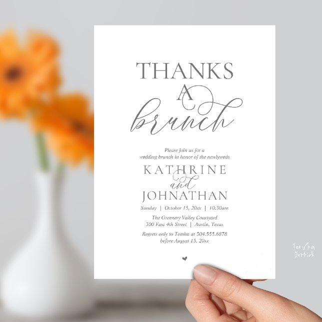 Convites Obrigado A Brunch, Casamento Moderno e Elegante (Thanks A Brunch, Modern Classy Wedding Invitation Card in Dark Grey)