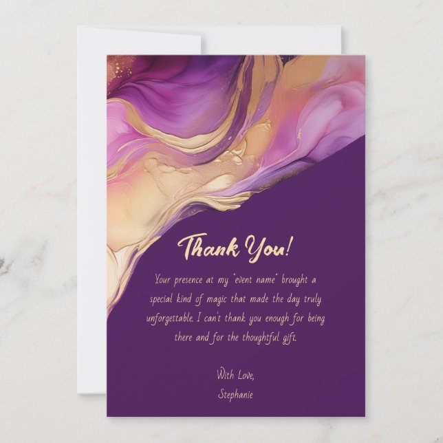 Convites Obrigado-Abstrato Roxo-Rosa e Dourado-Moderno (Frente)