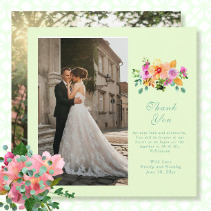 Convites Obrigado ao Script Floral Rosa Pêssego Verde Foto