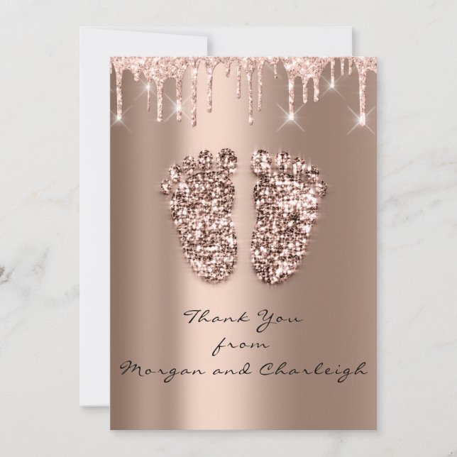 Convites Obrigado Ashley1 Chá de fraldas Pés Rosa Drives Me (Frente)