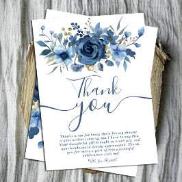Convites Obrigado azul Elegante chá de panela Floral de inv