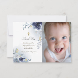 Convites Obrigado batismo, rosas azuis