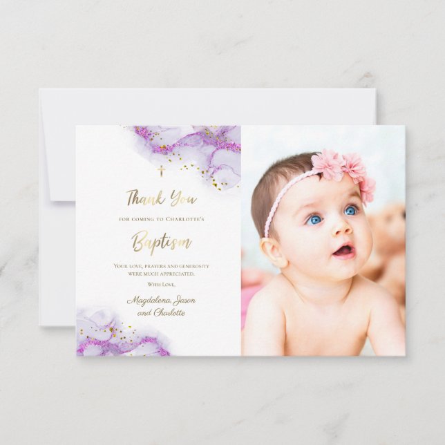 Convites Obrigado batismo, sua tinta roxa (Frente)