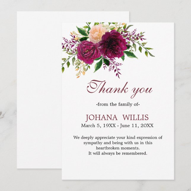 Convites Obrigado Carta Funeral Floral Purple Memorial (Frente/Verso)