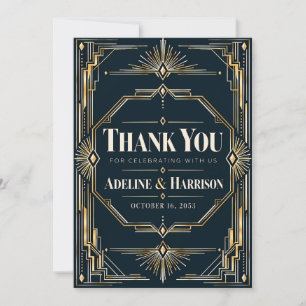 Convites Obrigado Casamento Moderno Art Deco Meia-Noite Pre