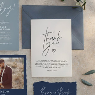 Convites obrigado chá de fraldas você negro creme elegante